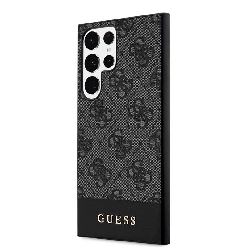 Bal-z Galaxy S24 Ultra Kılıf Guess Orjinal Lisanslı PU Deri Şerit Logo Dizaynlı Kapak