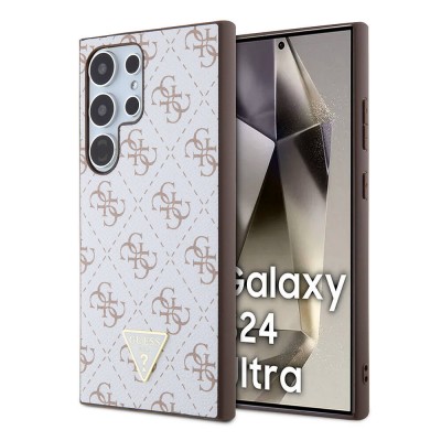 Bal-z Galaxy S24 Ultra Kılıf Guess Orjinal Lisanslı PU Üçgen Logo 4G Desenli Kapak