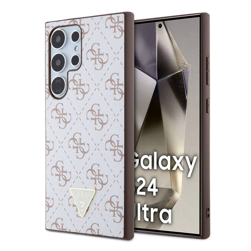 Bal-z Galaxy S24 Ultra Kılıf Guess Orjinal Lisanslı PU Üçgen Logo 4G Desenli Kapak
