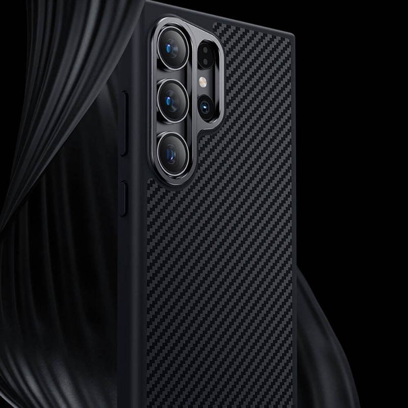 Bal-z Galaxy S24 Ultra Kılıf Karbon Fiber M-safe Şarj Özellikli Benks Hybrid ArmorPro 600D Kevlar Kapak