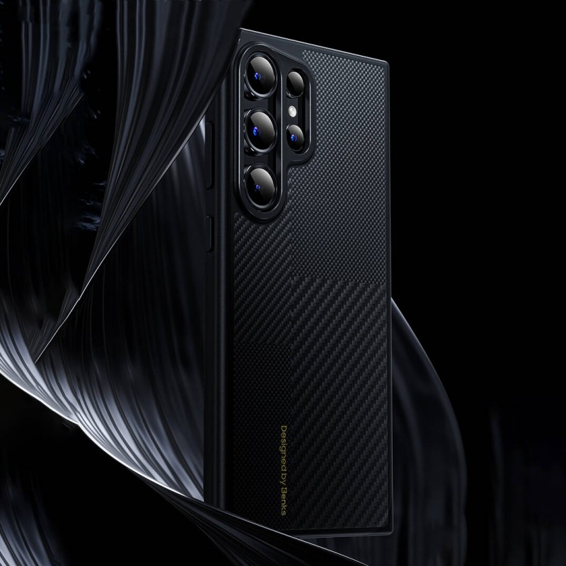 Bal-z Galaxy S24 Ultra Kılıf M-safe Şarj Özellikli Karbon Fiber Benks Montage Hybrid ArmorPro Kevlar Kapak