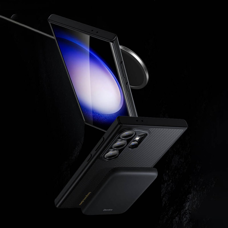 Bal-z Galaxy S24 Ultra Kılıf M-safe Şarj Özellikli Karbon Fiber Benks Montage Hybrid ArmorPro Kevlar Kapak