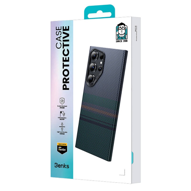 Bal-z Galaxy S24 Ultra Kılıf M-safe Şarj Özellikli Karbon Fiber Tasarımlı Benks Aurora ArmorAir Kevlar Kapak