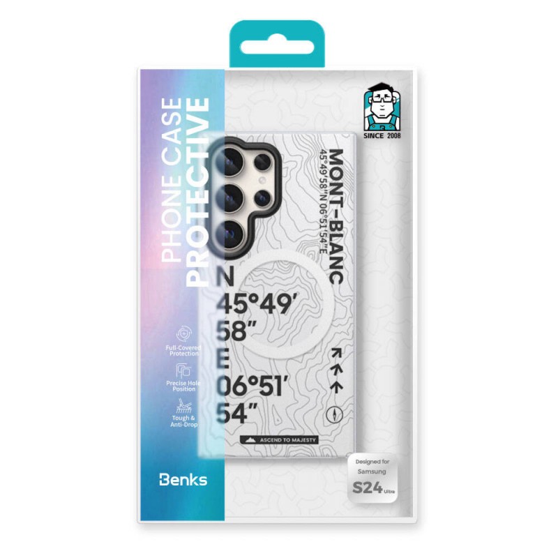 Bal-z Galaxy S24 Ultra Kılıf M-safe Şarj Özellikli Koordinat Yazı Desenli Benks Summit Serisi Kapak