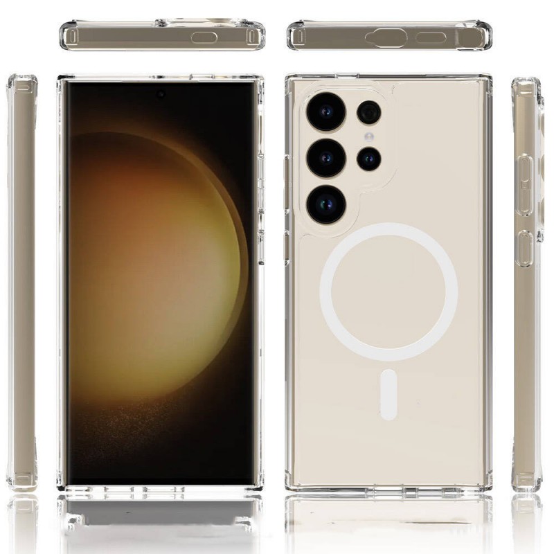 Bal-z Galaxy S24 Ultra Kılıf M-safe Şarj Özellikli Şeffaf Sert PC  Embos Kapak