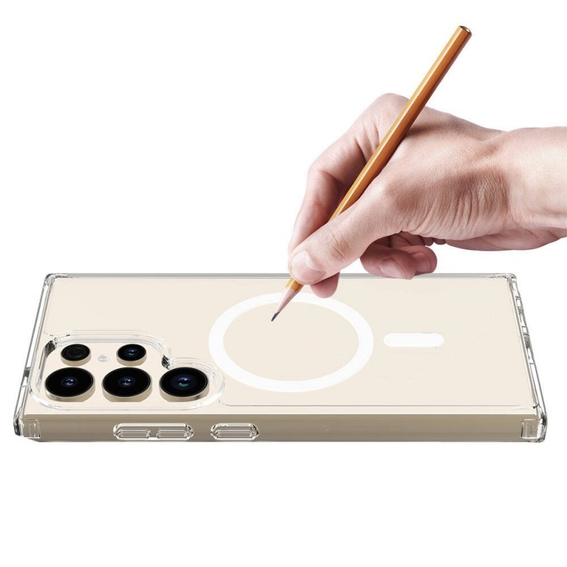 Bal-z Galaxy S24 Ultra Kılıf M-safe Şarj Özellikli Şeffaf Sert PC  Embos Kapak