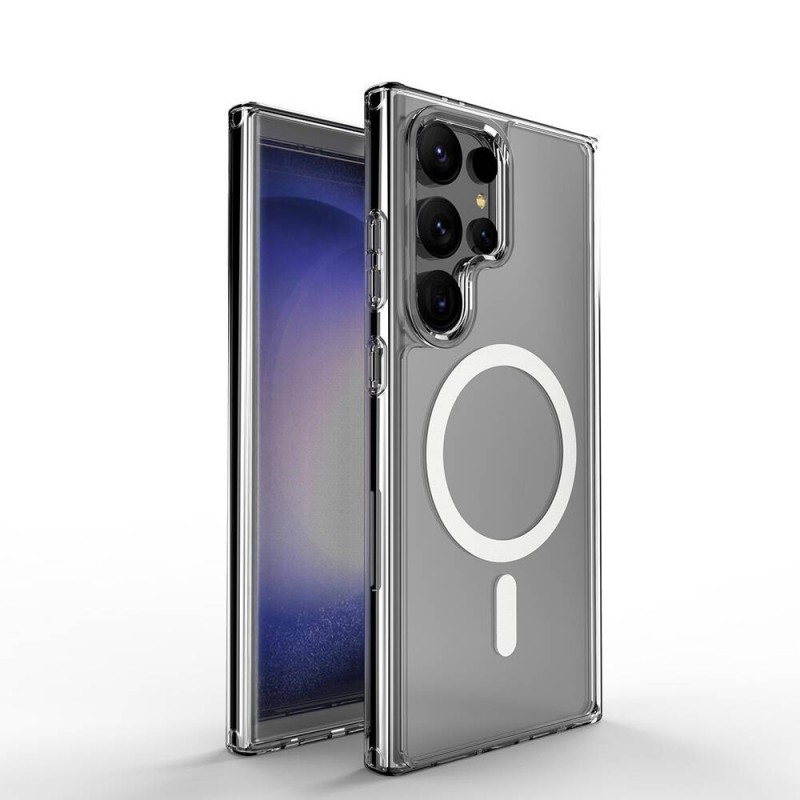 Bal-z Galaxy S24 Ultra Kılıf M-safe Şarj Özellikli Şeffaf Sert PC  Embos Kapak