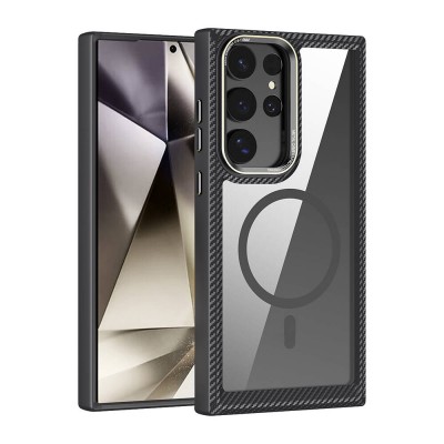 Bal-z Galaxy S24 Ultra Kılıf M-safe Şarj Özellikli Sert PC Karbon Fiber Kenar Tasarımlı  Libero Kapak