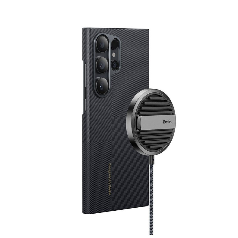 Bal-z Galaxy S24 Ultra M-safe Şarj Özellikli Karbon Fiber Benks Montage ArmorAir Kevlar Kapak