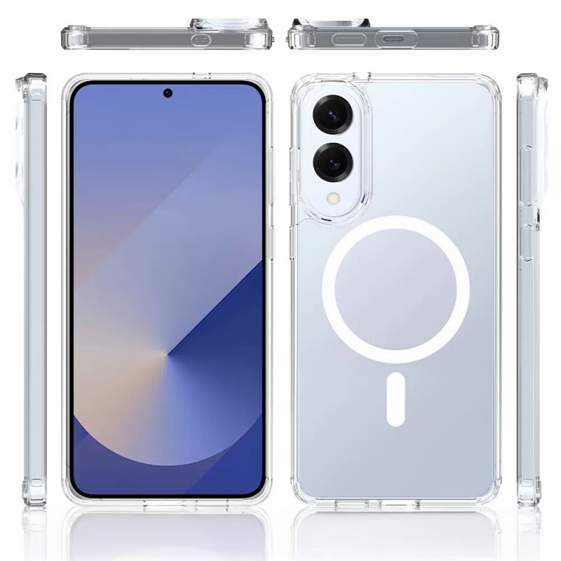 Bal-z Galaxy S25 Edge Kılıf M-safe Şarj Özellikli Şeffaf Sert PC Zore Embos Kapak