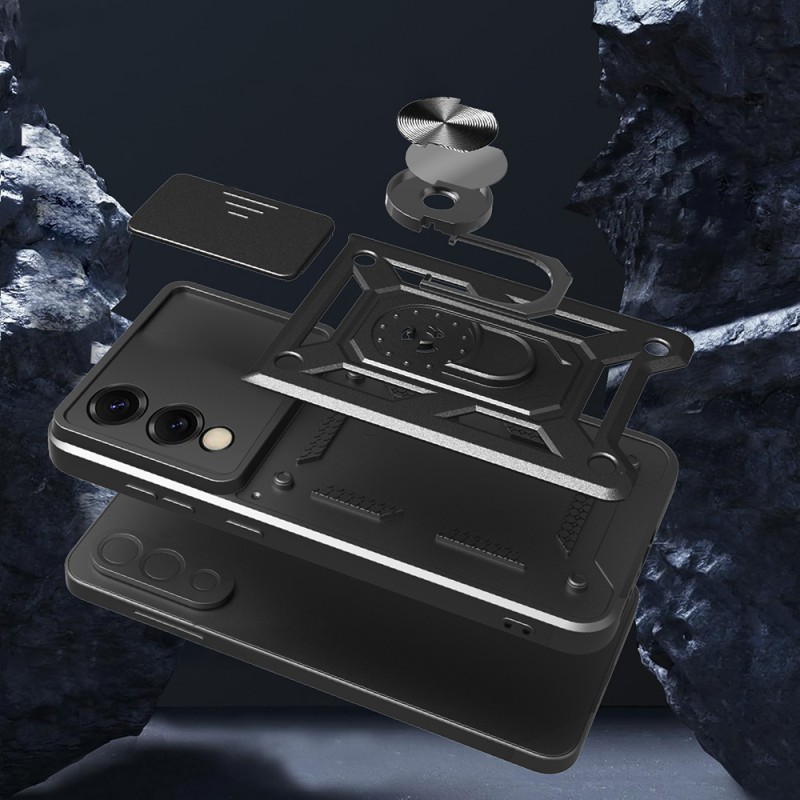 Bal-z Galaxy S25 Edge Kılıf Magnetik Standlı Kamera Korumalı Zore Sürgülü Vega Kapak