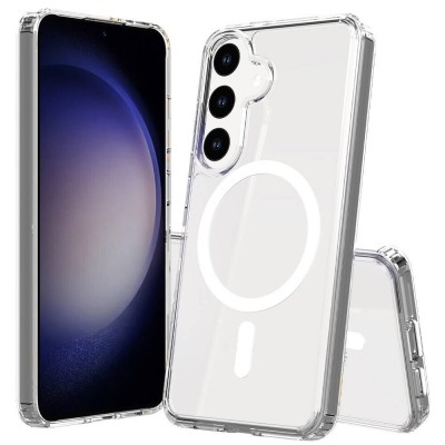 Bal-z Galaxy S25 Kılıf M-safe Şarj Özellikli Şeffaf Sert PC Zore Embos Kapak