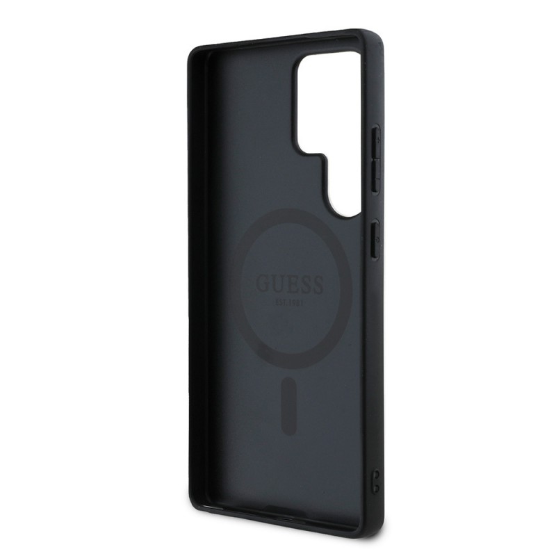 Bal-z Galaxy S25 Ultra Kılıf Guess Orjinal Lisanslı M-safe Şarj Özellikli PU Halkalı 4G Desenli Yazı Logolu Kapak