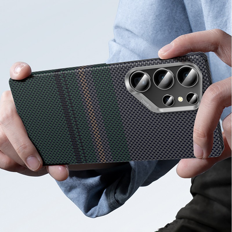 Bal-z Galaxy S25 Ultra Kılıf M-safe Şarj Özellikli Karbon Fiber Tasarımlı Benks Aurora ArmorAir Kevlar Kapak