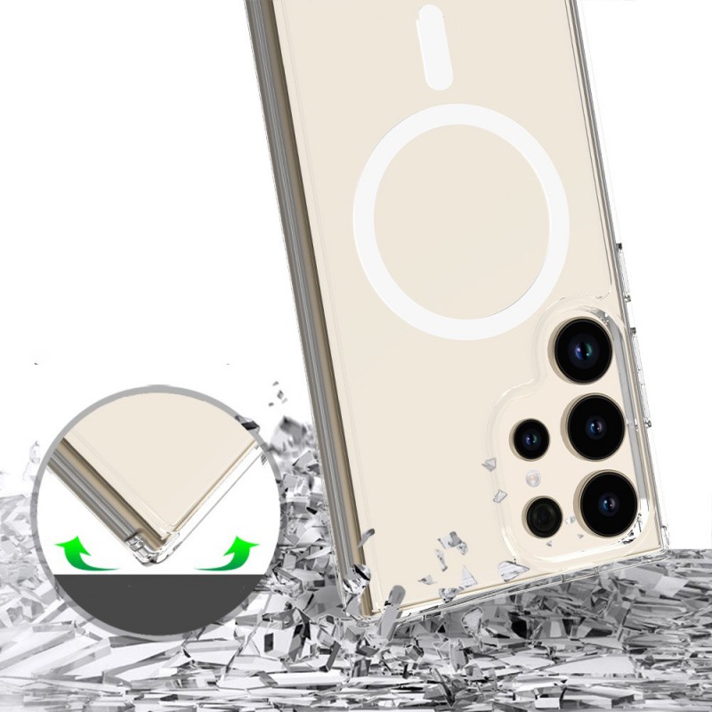 Bal-z Galaxy S25 Ultra Kılıf M-safe Şarj Özellikli Şeffaf Sert PC Zore Embos Kapak