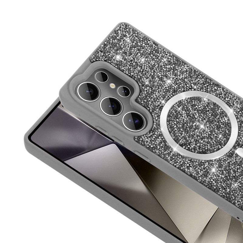 Bal-z Galaxy S25 Ultra Kılıf Pırlanta Tasarımlı M-safe Şarj Özellikli Zore Mozaik Silikon Kapak