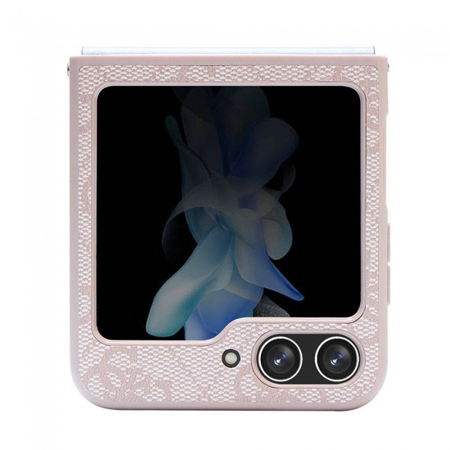 Galaxy Z Flip 5 Kılıf Guess Orjinal Lisanslı PU Deri Taşlı Üçgen Logo 4G Desenli Strass Kapak