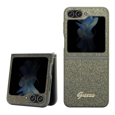 Bal-z Galaxy Z Flip 5 Kılıf Guess Orjinal Lisanslı Yazı Logolu Glitter Flakes Kapak