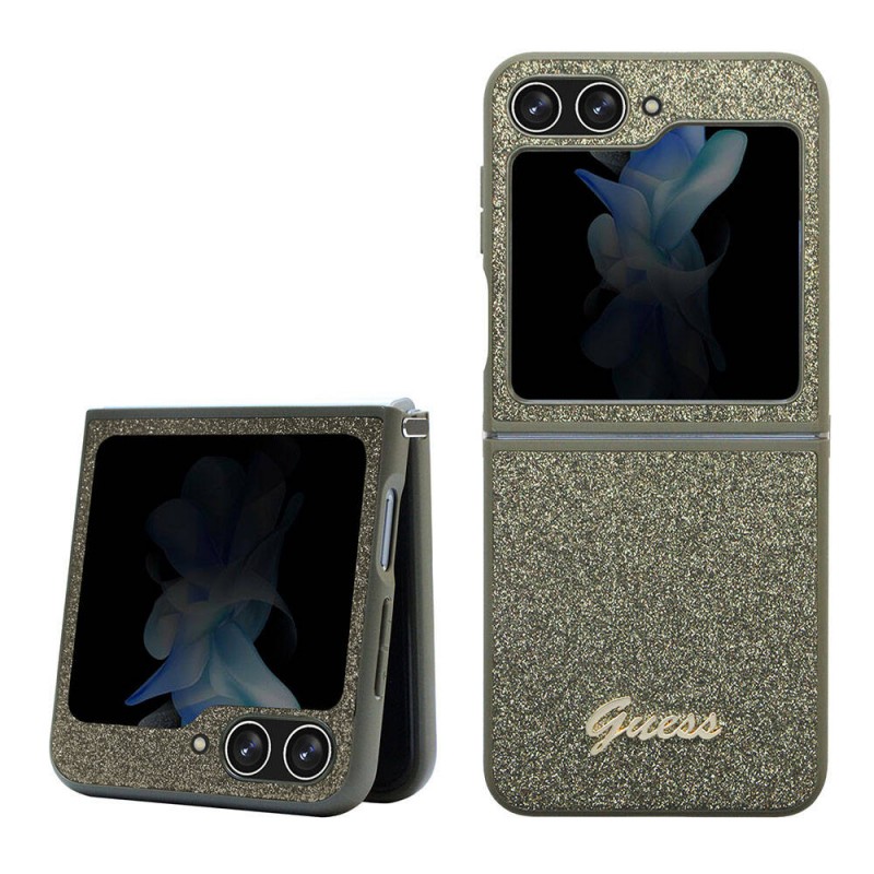 Bal-z Galaxy Z Flip 5 Kılıf Guess Orjinal Lisanslı Yazı Logolu Glitter Flakes Kapak