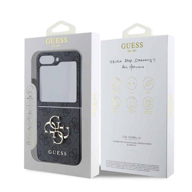 Bal-z Galaxy Z Flip 6 Kılıf Guess Orjinal Lisanslı Leather Metal Logo Kapak