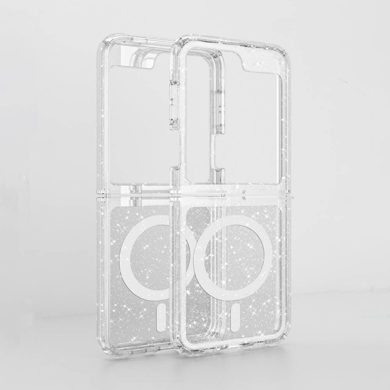 Bal-z Galaxy Z Flip 6 Kılıf M-safe Şarj Özellikli Parlayan Simli Saydam Renkli Zore Allstar Kapak