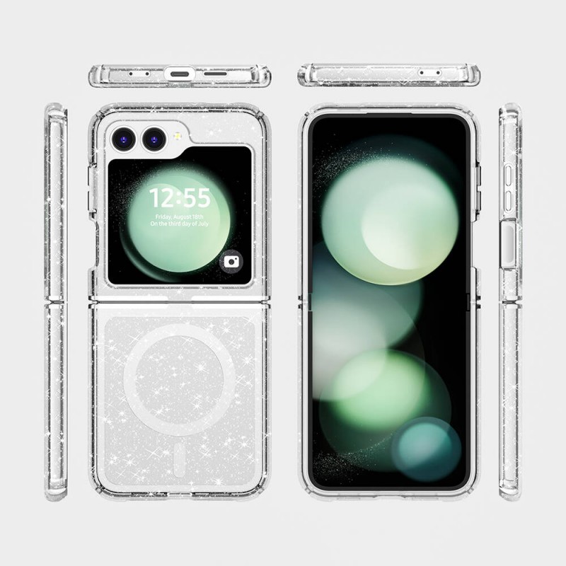 Bal-z Galaxy Z Flip 6 Kılıf M-safe Şarj Özellikli Parlayan Simli Saydam Renkli Zore Allstar Kapak