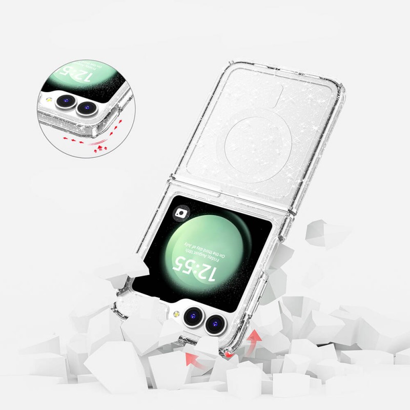 Bal-z Galaxy Z Flip 6 Kılıf M-safe Şarj Özellikli Parlayan Simli Saydam Renkli Zore Allstar Kapak