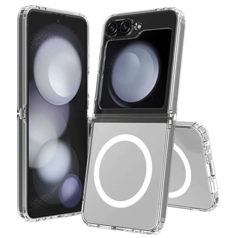 Bal-z Galaxy Z Flip 6 Kılıf M-safe Şarj Özellikli Şeffaf Sert PC Zore Embos Kapak