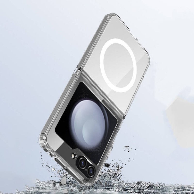 Bal-z Galaxy Z Flip 6 Kılıf M-safe Şarj Özellikli Şeffaf Sert PC Zore Embos Kapak