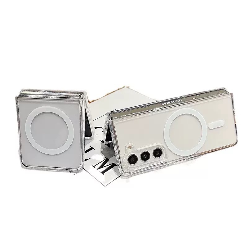 Bal-z Galaxy Z Flip 7 Kılıf M-safe Şarj Özellikli Şeffaf Sert PC  Embos Kapak