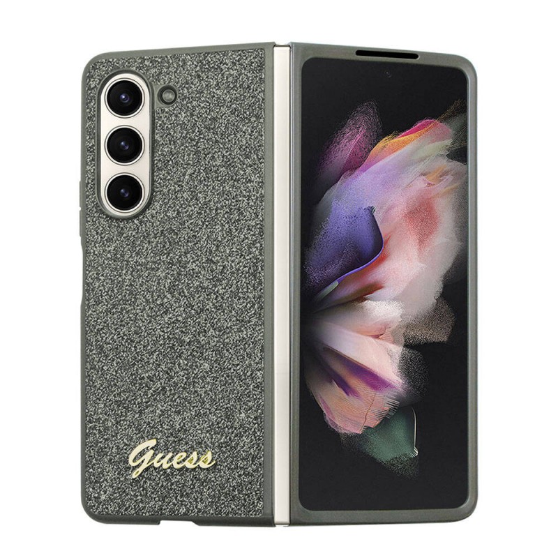 Bal-z Galaxy Z Fold 5 Kılıf Guess Orjinal Lisanslı Yazı Logolu Glitter Flakes Kapak