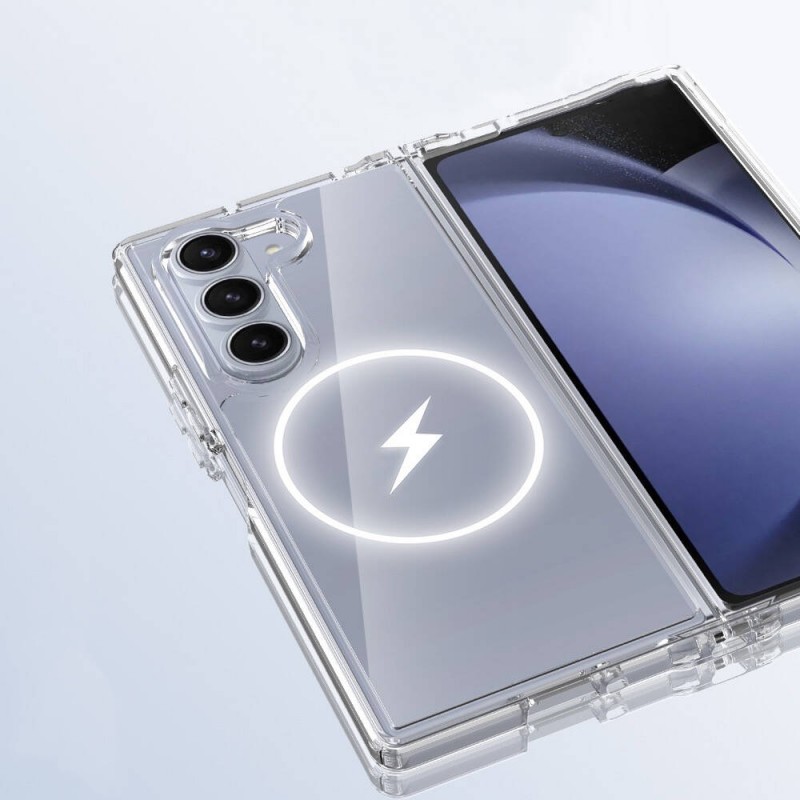 Bal-z Galaxy Z Fold 6 Kılıf M-safe Şarj Özellikli Şeffaf Sert PC Zore Embos Kapak