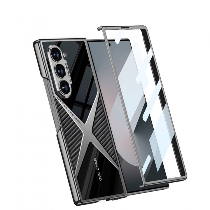 Galaxy Z Fold 6 Kılıf Ultra İnce Kamera Korumalı PC + Karbon Arka Yüzey Zore X-Pro Kapak