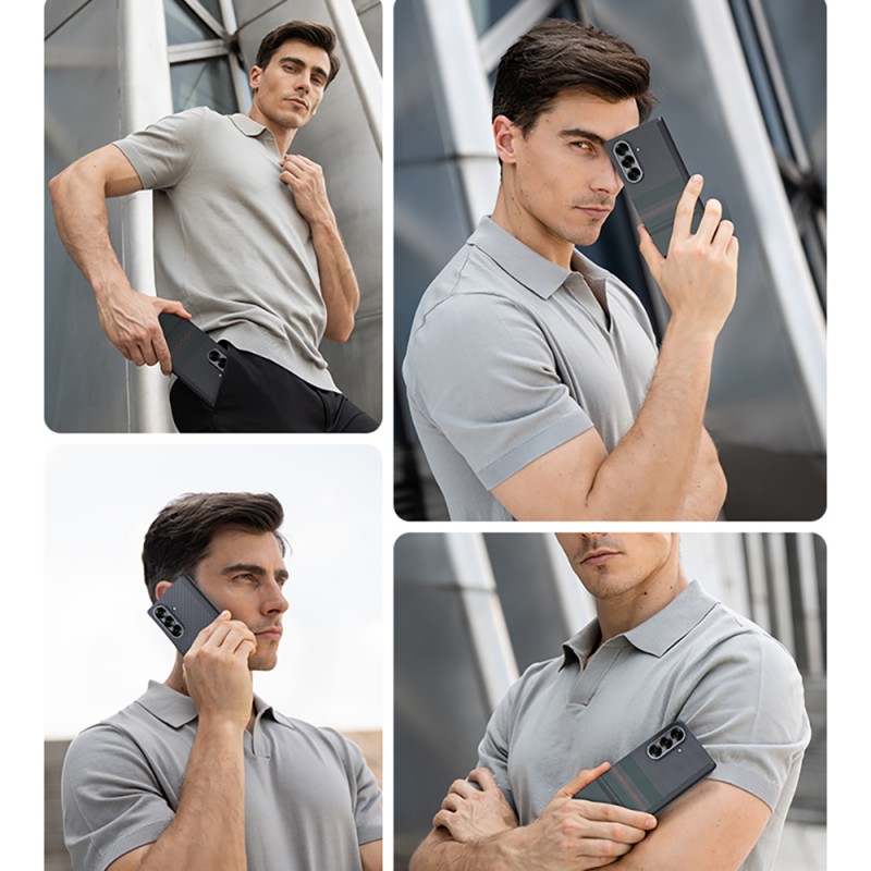 Bal-z Galaxy Z Fold 7 Kılıf M-safe Şarj Özellikli Karbon Fiber Tasarımlı Benks Aurora ArmorAir Kevlar Kapak