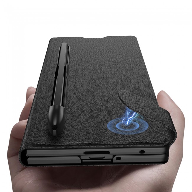 Galaxy Z Fold 7 Suni Deri Tasarımlı Kalem Bölmeli Zore Kıpta Kartlıklı Standlı Kapak Galaxy Z Fold 7 Suni Deri Tasarımlı Kalem Bölmeli Zore Kıpta Kartlıklı Standlı Kapak