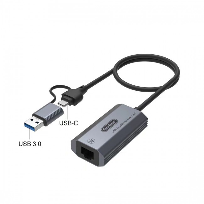 Go Des GD-6836 RJ45 to Type-C ve USB-A Gigabit Ethernet Dönüştürücü Kablo 1000Mbps 50cm Go Des GD-6836 RJ45 to Type-C ve USB-A Gigabit Ethernet Dönüştürücü Kablo 1000Mbps 50cm
