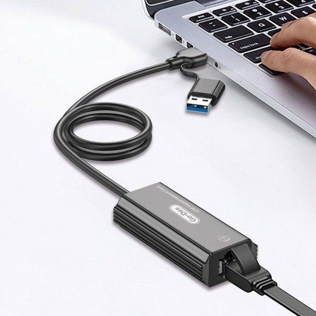 Go Des GD-6836 RJ45 to Type-C ve USB-A Gigabit Ethernet Dönüştürücü Kablo 1000Mbps 50cm Go Des GD-6836 RJ45 to Type-C ve USB-A Gigabit Ethernet Dönüştürücü Kablo 1000Mbps 50cm