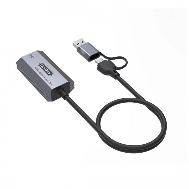 Go Des GD-6836 RJ45 to Type-C ve USB-A Gigabit Ethernet Dönüştürücü Kablo 1000Mbps 50cm Go Des GD-6836 RJ45 to Type-C ve USB-A Gigabit Ethernet Dönüştürücü Kablo 1000Mbps 50cm