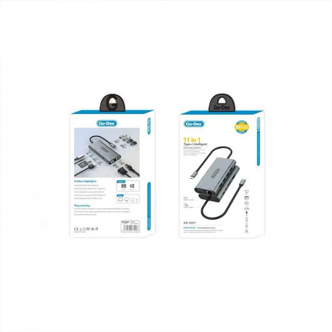 Go Des GD-6907 11 in 1 Type-C Hub SD Kart-RJ45-HDMI-VGA-Usb Çoğaltıcı Go Des GD-6907 11 in 1 Type-C Hub SD Kart-RJ45-HDMI-VGA-Usb Çoğaltıcı