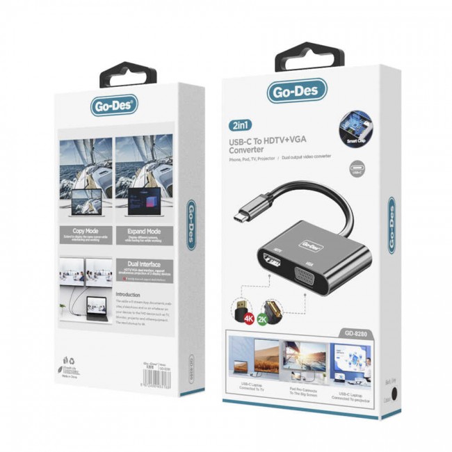 Go Des GD-8280 Type-C To HDTV+VGA Dönüştürücü Go Des GD-8280 Type-C To HDTV+VGA Dönüştürücü