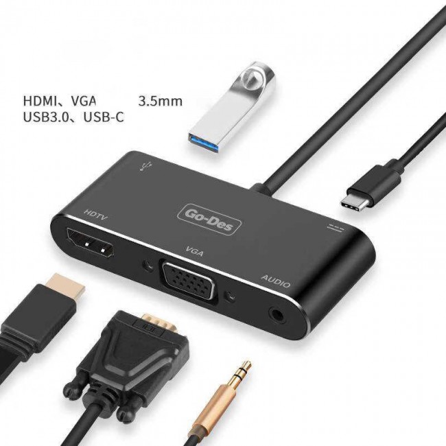 Go Des GD-8761 Usb-C To HDTV-VGA Adaptör Go Des GD-8761 Usb-C To HDTV-VGA Adaptör