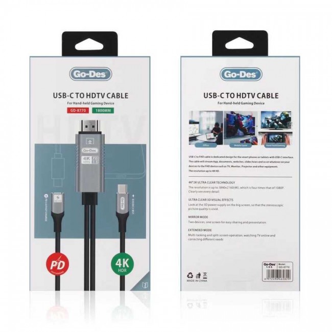 Go Des GD-8770 Type-C To HDMI Kablo Go Des GD-8770 Type-C To HDMI Kablo