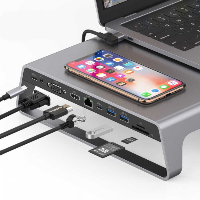 Go Des GD-9128 Hub ve Kablosuz Şarj Destekli Laptop Standı Docking Station Stand Go Des GD-9128 Hub ve Kablosuz Şarj Destekli Laptop Standı Docking Station Stand