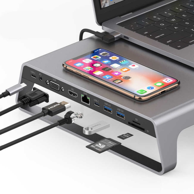 Bal-z Go Des GD-9128 Hub ve Kablosuz Şarj Destekli Laptop Standı Docking Station Stand