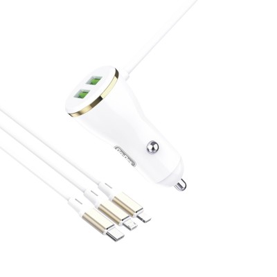 Bal-z Go Des GD-CC202 5 in 1 5A Hızlı Şarj Çift USB-A ve Micro Type-C Lightning Kablolu Araç Şarj Aleti