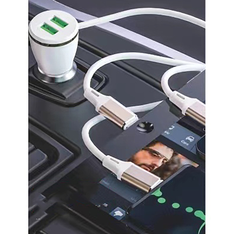 Bal-z Go Des GD-CC202 5 in 1 5A Hızlı Şarj Çift USB-A ve Micro Type-C Lightning Kablolu Araç Şarj Aleti