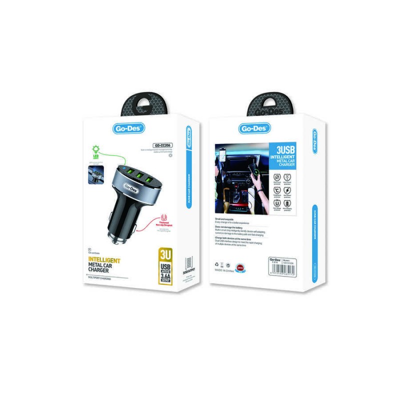 Bal-z Go Des GD-CC206 3 Usbli Led Işıklı Metal Araç Şarj Başlığı 3.6A