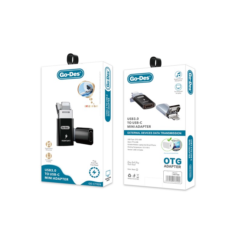 Bal-z Go Des GD-CT029 PD30W GaN Teknolojili Type-C to Lightning & USB-A OTG