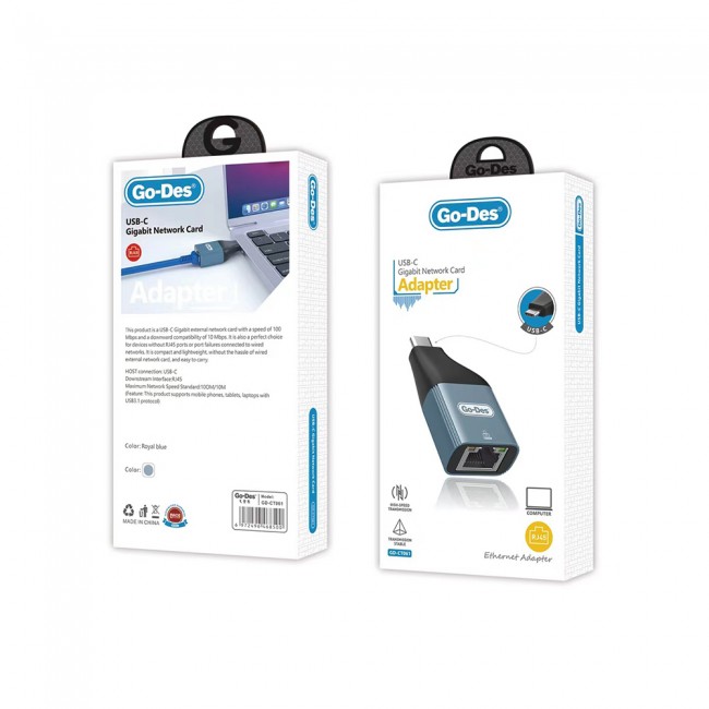 Go Des GD-CT061 RJ45 to Type-C Ethernet Dönüştürücü OTG 100Mbps Go Des GD-CT061 RJ45 to Type-C Ethernet Dönüştürücü OTG 100Mbps