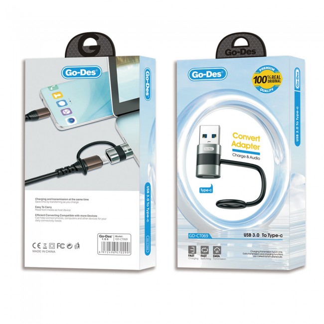 Go-Des GD-CT069 USB 3.0 to Type-C Data Ve Hızlı Şarj Adaptörü Go-Des GD-CT069 USB 3.0 to Type-C Data Ve Hızlı Şarj Adaptörü